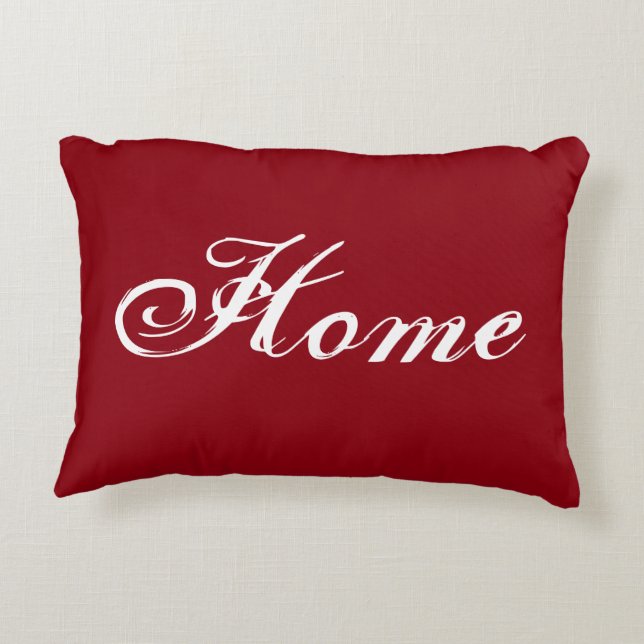 Rood "Home" Accent Kussen met Damast Terug (Achterkant)