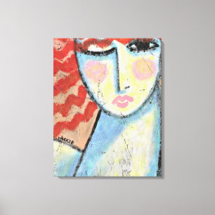 Rood Hoofd Abstract Portret van een Vrouw op OSB-R Canvas Afdruk