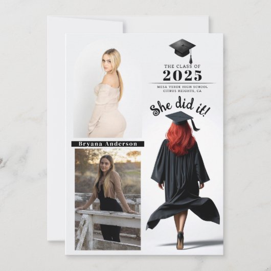 Rood Hoofd Afstudeerder Meisje Afstuderen Foto Aan Kaart (Voorkant)