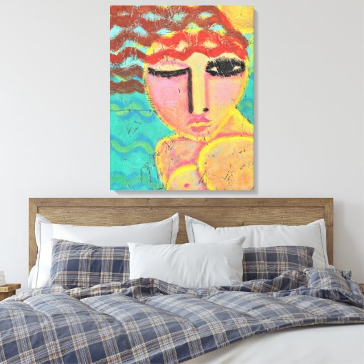 Rood Hoofd bij het Strand Abstract Portret op OSB Canvas Afdruk (Insitu (Slaapkamer))