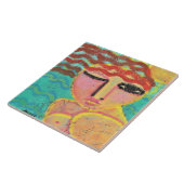 Rood Hoofd bij het Strand Abstract Portret op OSB Tegeltje (Zijkant)