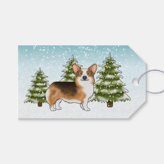 Rood Hoofd Tri Pembroke Corgi Hond Winter Kerstmis Cadeaulabel (Voorkant (Horizontaal))