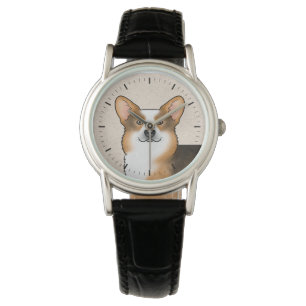 Rood hoofd Tri Pembroke Welsh Corgi Dog Portret Horloge