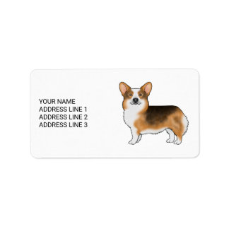 Rood hoofd tricolor Pembroke Welsh Corgi en tekst Etiket