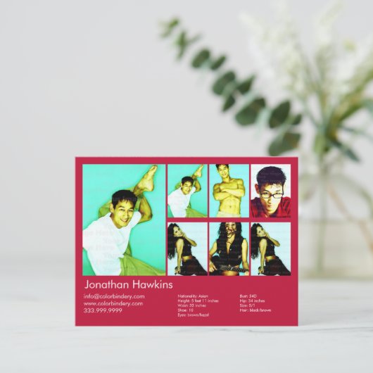 Rood hoofdscherm met 2 knoppen en model briefkaart (Staand voorkant)