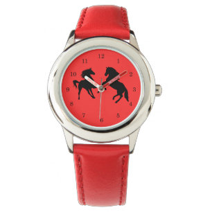 Rood horloge met Paar Paard - Kies Kleur