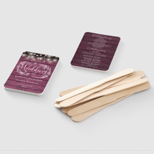 Rood Hout Bloemen String Lights Trouwprogramma Handwaaier (Niet-gemonteerd)