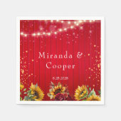 Rood Hout Rozen en Zonnebloemen Bruiloft Servet (Voorkant)