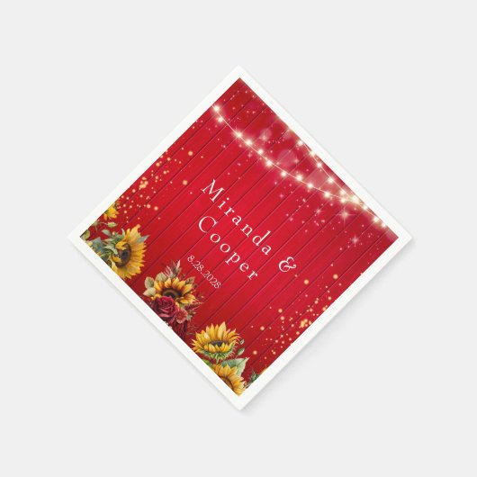 Rood Hout Rozen en Zonnebloemen Bruiloft Servet (Hoek)