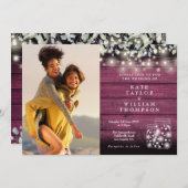 Rood Hout String Lights Kruiken Groen Foto Bruilof Kaart (Voorkant / Achterkant)