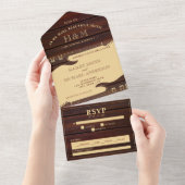 Rood hout & Tan Bruin Gitaar Bruiloft All In One Uitnodiging (Afscheurbaar)