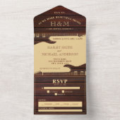 Rood hout & Tan Bruin Gitaar Bruiloft All In One Uitnodiging (Binnen)