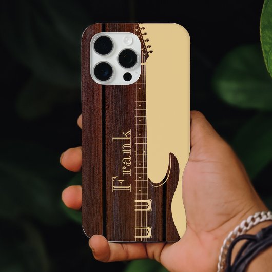Rood Hout & Tan Bruin Kleur Blok Naam Gitaar Case-Mate iPhone Case