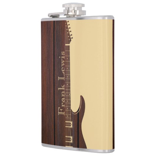 Rood Hout & Tan Bruin Kleur Blok Naam Gitaar Heupfles (Links)