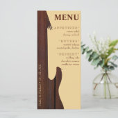 Rood hout & Tan Bruine Gitaar Bruiloft Receptie Menu (Staand voorkant)
