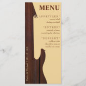 Rood hout & Tan Bruine Gitaar Bruiloft Receptie Menu (Voorkant)