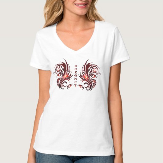 Rood-Hozonet V-neck T-shirt (Voorkant)