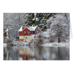 Rood huis & meer in Winterblank in fotokaart