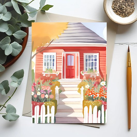 Rood Huis | Mooie Aquarel Schildering Briefkaart
