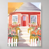 Rood Huis | Mooie Aquarel Schildering Poster (Voorkant)
