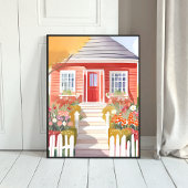 Rood Huis | Mooie Aquarel Schildering Poster
