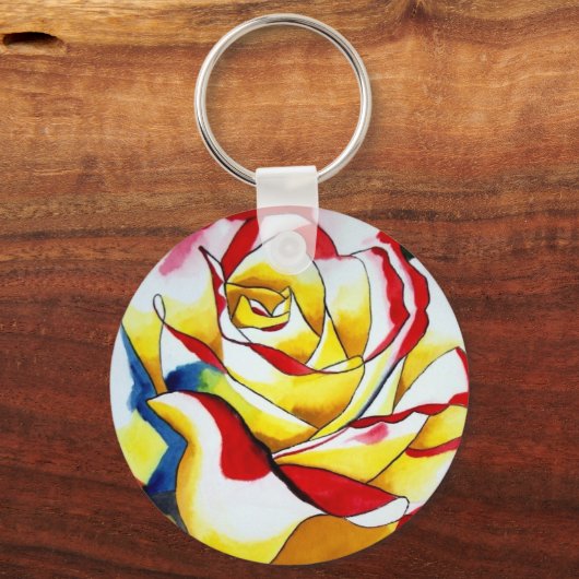 Rood hybride theeblaadje Roos Sleutelhanger (Voorkant)