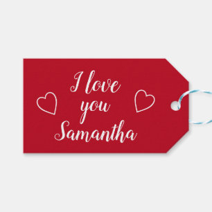 Rood Ik hou van je persoonlijke naam Cadeaulabel