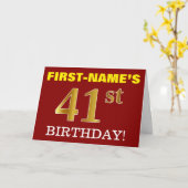 Rood, Imitatie Goud "41e VERJAARDAG" Verjaardag Ka Kaart (Gele Bloem)