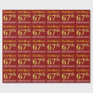 Rood, Imitatie Goud look "67th BIRTHDAY" Cadeaupapier