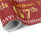 Rood, Imitatie Goud look "67th BIRTHDAY" Cadeaupapier (Rol Hoek)