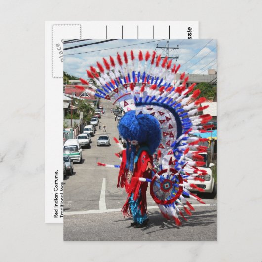 Rood Indiaas kostuum, traditioneel Mas, carnaval Briefkaart (Voorkant / Achterkant)