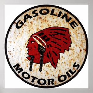 Rood Indische Gasoline bord verstopte vaten. Poster