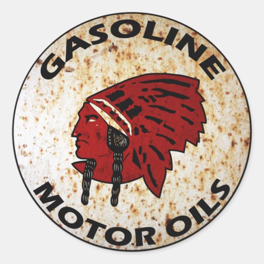 Rood Indische Gasoline  bord verstopte vaten. Ronde Sticker (Voorkant)