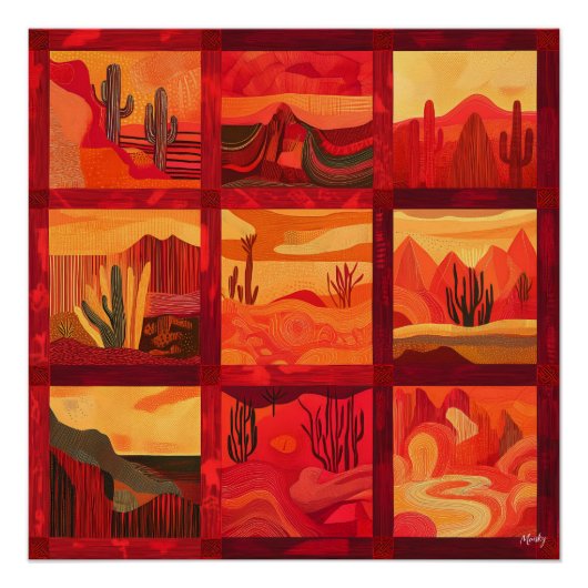 Rood ingelijste Desert Art Grid – Bold Geometric Perfect Poster (Voorkant)