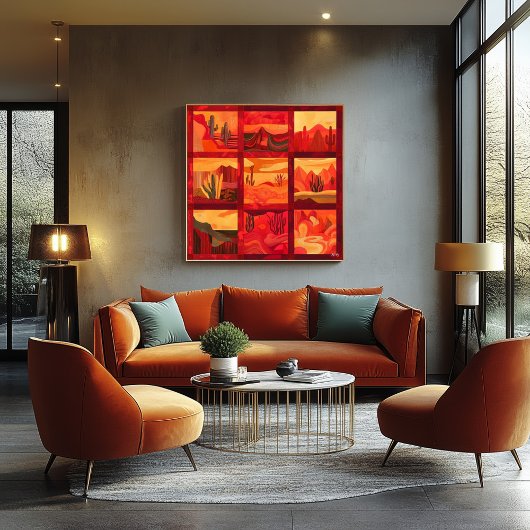 Rood ingelijste Desert Art Grid – Bold Geometric Perfect Poster