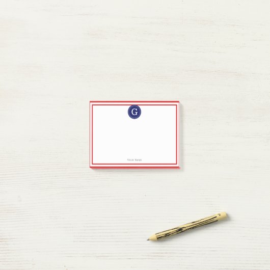Rood ingelijste Ronde Marine 1I Monogram Post-it® Notes (Op bureau)