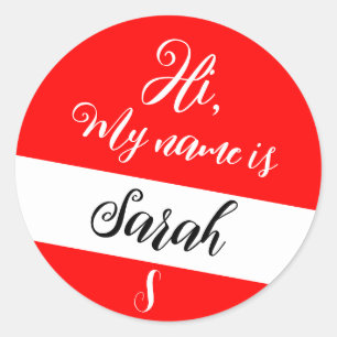 Rood (Initiaal Letter & Name) Hallo, mijn naam is Ronde Sticker
