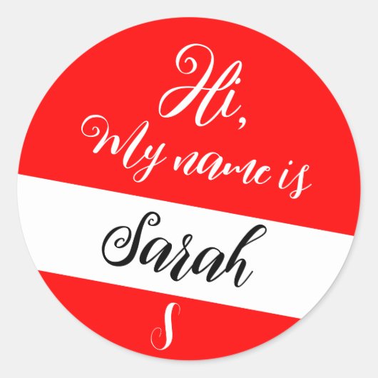 Rood (Initiaal Letter & Name) Hallo, mijn naam is Ronde Sticker (Voorkant)