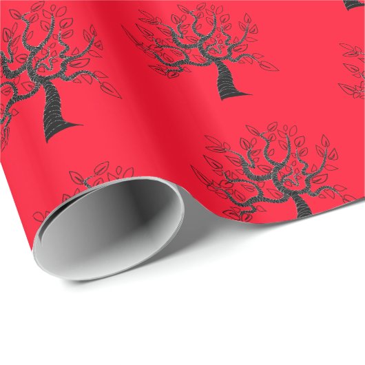 Rood Inpakpapier met Bomen - Kies Kleur (Rol Hoek)