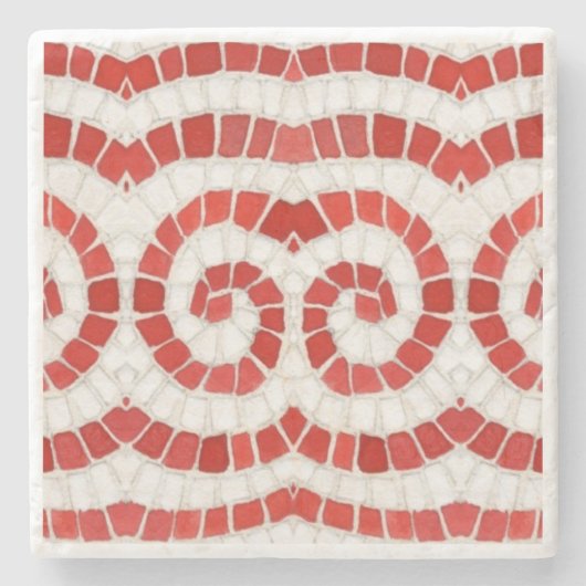 ROOD IONISCH MOZAÏEK Marmeren Steen Onderzetter (Voorkant)