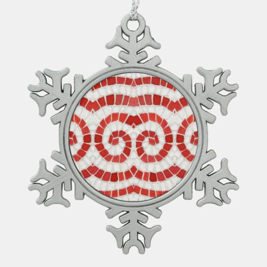 ROOD IONISCH MOZAÏEK Pewter Sneeuwvlok Ornament (Voorkant)