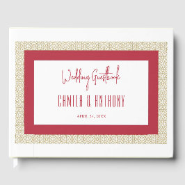 Rood Islamitisch Geometrisch Grens Bruiloft Gastenboek