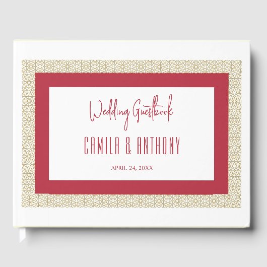 Rood Islamitisch Geometrisch Grens Bruiloft Gastenboek (Voorkant)
