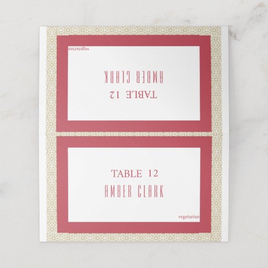 Rood Islamitisch Geometrisch Grens Bruiloft Plaatskaartje (Buitenkant ongevouwen)