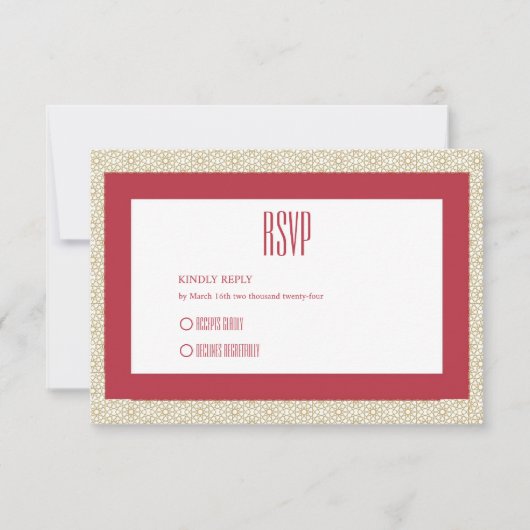 Rood Islamitisch Geometrisch Grens Bruiloft RSVP Kaartje (Voorkant)