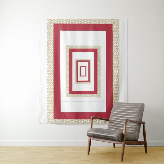 Rood Islamitisch Geometrisch Grens Bruiloft Wandkleed (In situ)