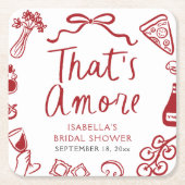 Rood Italiaans Dat is Amore Pizza Pasta Vrijgezell Kartonnen Onderzetters (Voorkant)