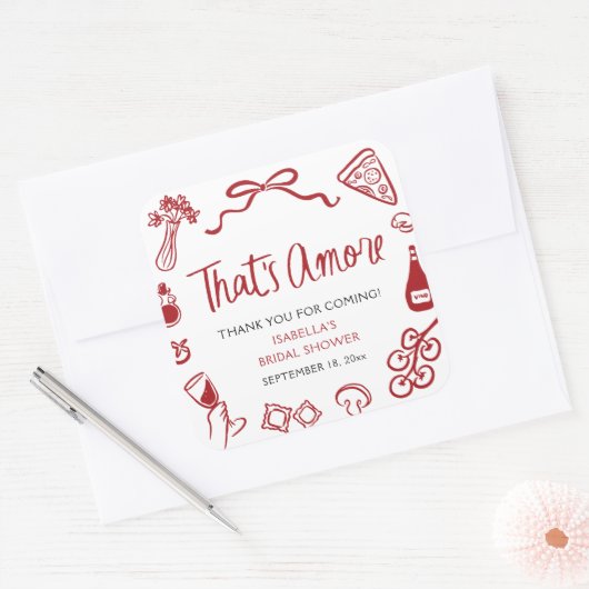 Rood Italiaans Dat is Amore Pizza Pasta Vrijgezell Vierkante Sticker (Envelop)