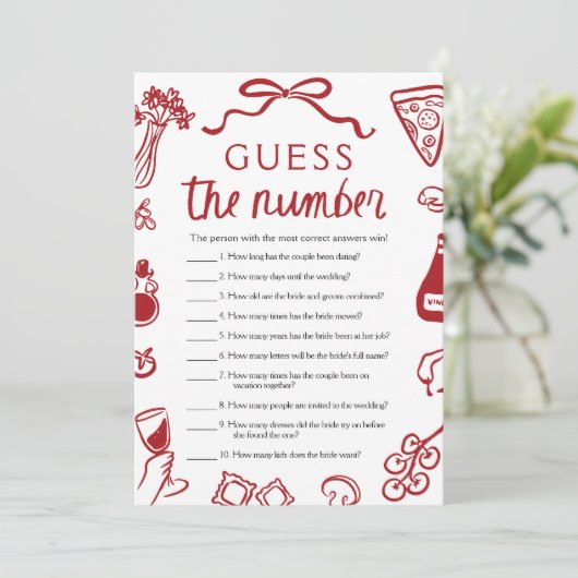 Rood Italiaans Guess Het Nummer Vrijgezellenfeest  Kaart (Staand voorkant)