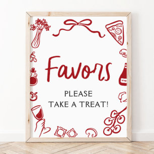 Rood Italiaans handgetekend pizza pasta favors bor Poster